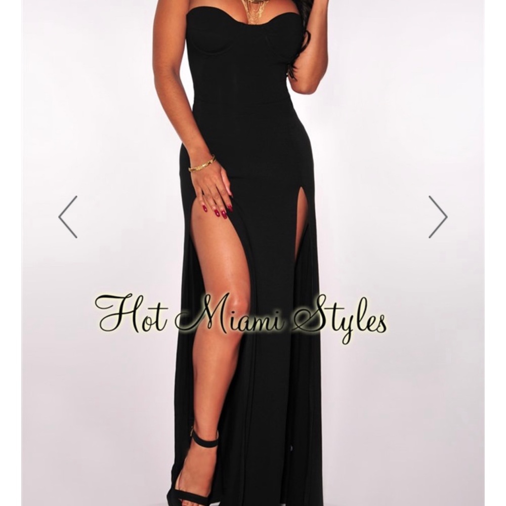 Strapless Bustier Dress with 2 Slits in Black